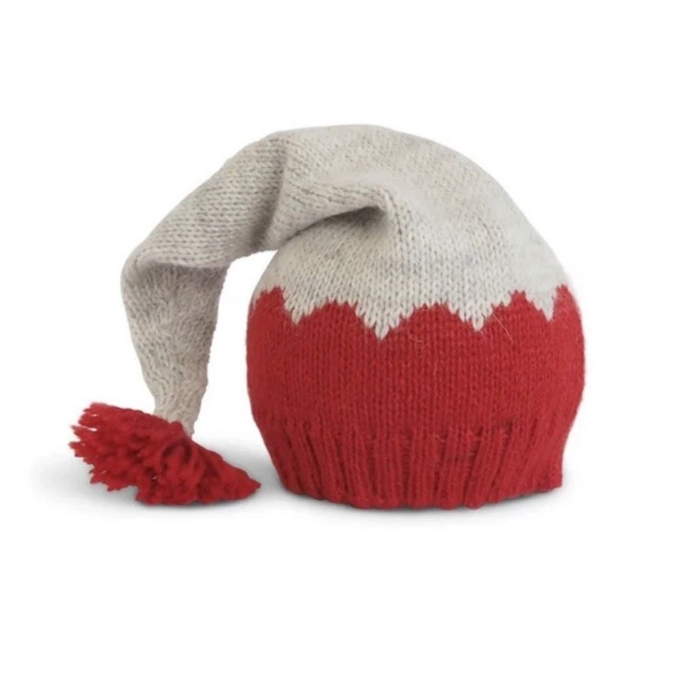 Melange Collection Baby Alpaca Wool Knit Stocking Cap Red Grey 3-6M